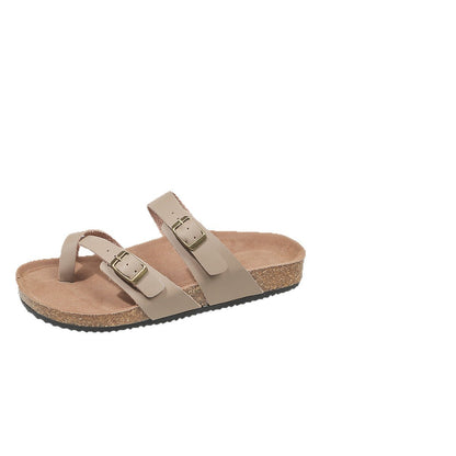 Double Row Buckle Open Toe Outdoor Slippers Women