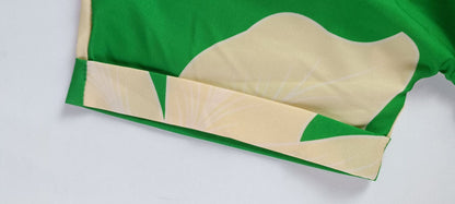 Women's Summer Printed Blouse Dress-Short Sleeve Lapel Dress