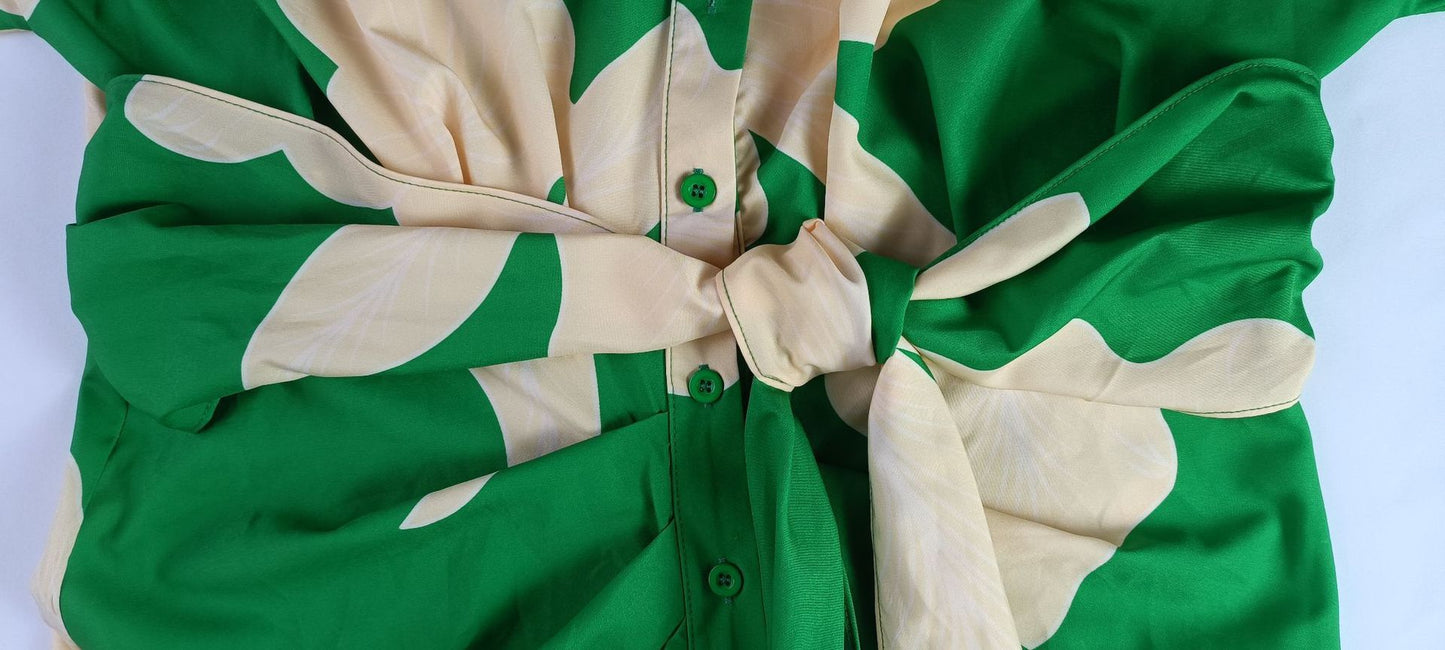 Women's Summer Printed Blouse Dress-Short Sleeve Lapel Dress