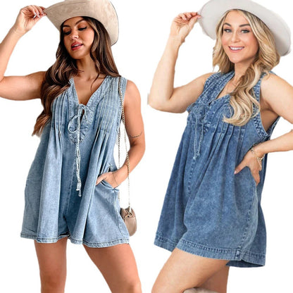 Sleeveless Short-sleeved Shorts Denim Jumpsuit