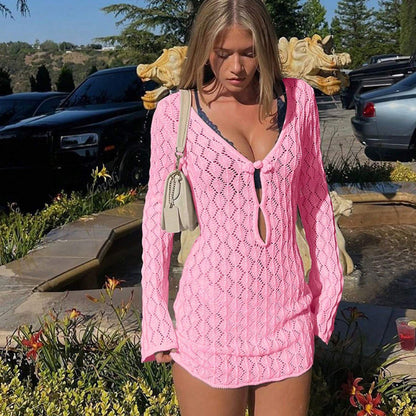 Hollow Knitted Beach Skirt Bikini Swimsuit