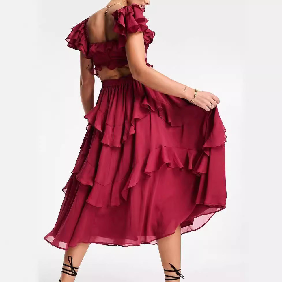 Elegant Summer Holiday Ruffle Maxi Dress – Backless Square Neck Style