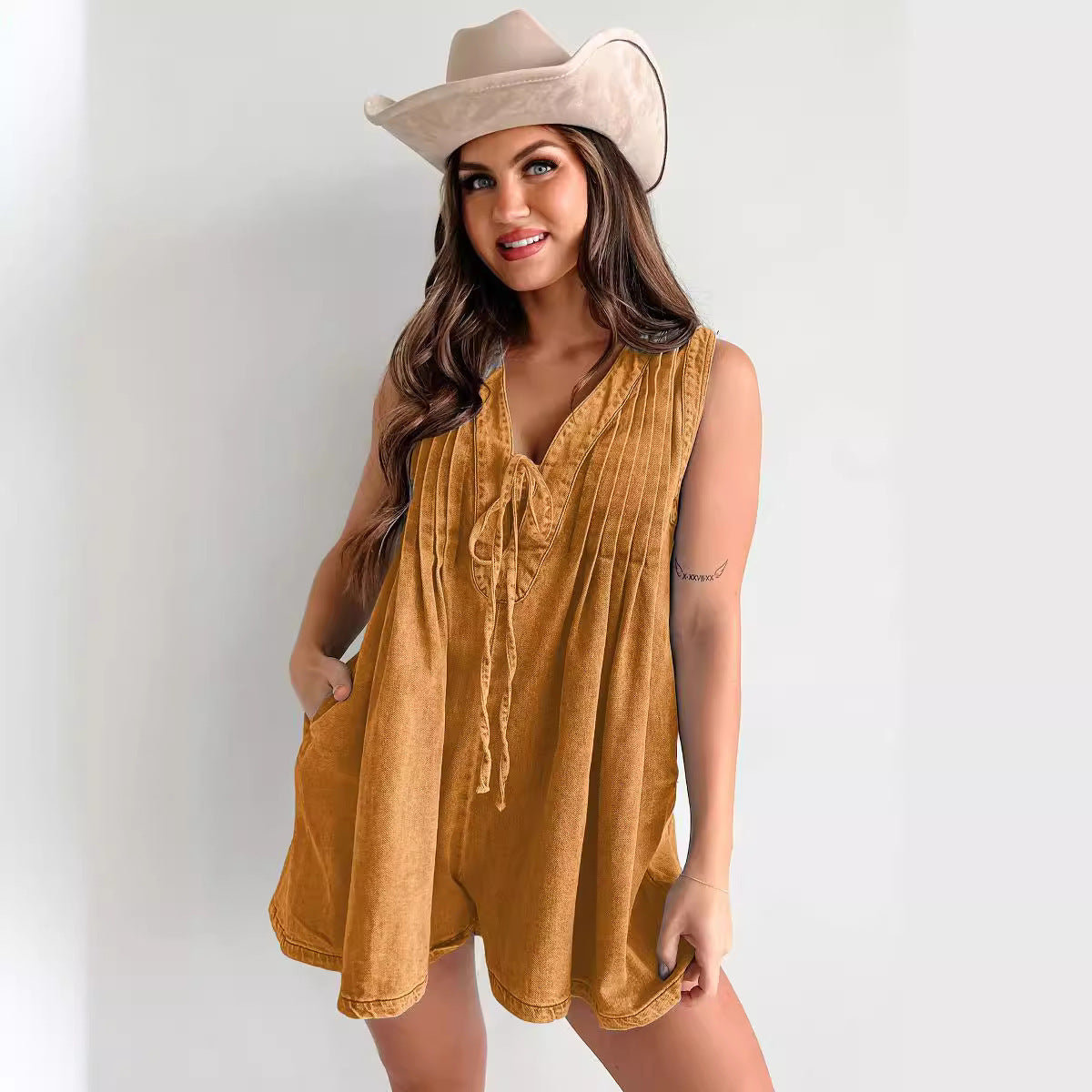 Sleeveless Short-sleeved Shorts Denim Jumpsuit