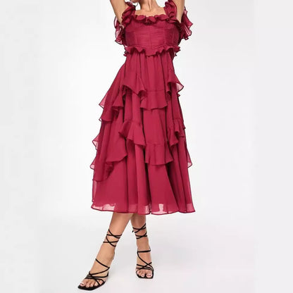 Elegant Summer Holiday Ruffle Maxi Dress – Backless Square Neck Style